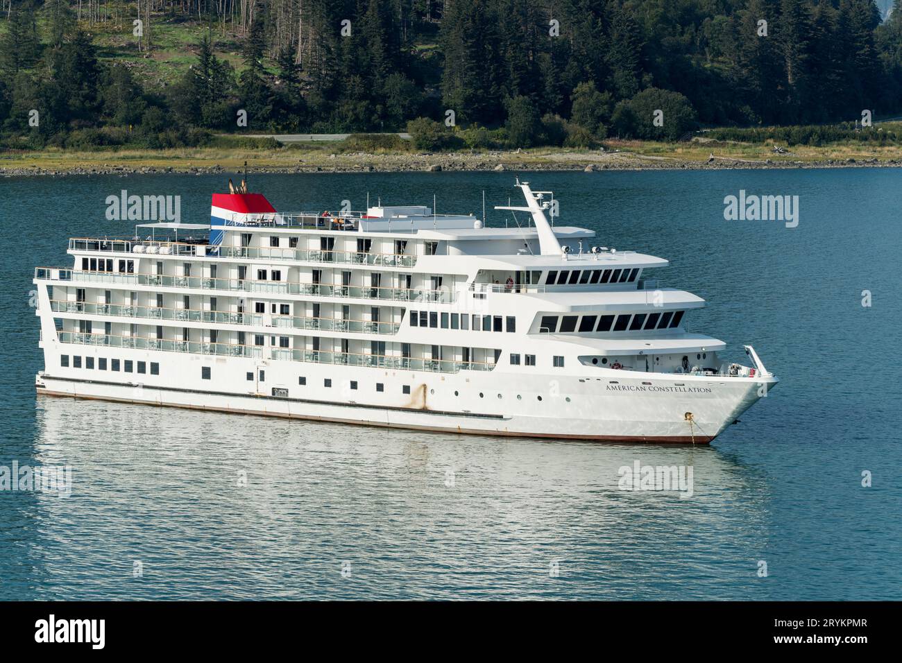 American Constellation cruise ship at Icy Strait Point, Alaska, USA Stock Photo