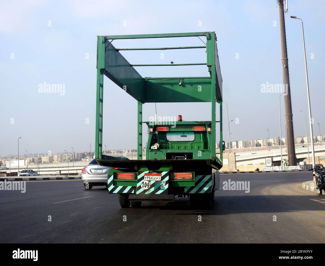 Cairo, Egypt, September 19 2023 Electric vehicle mounted lifting hoist