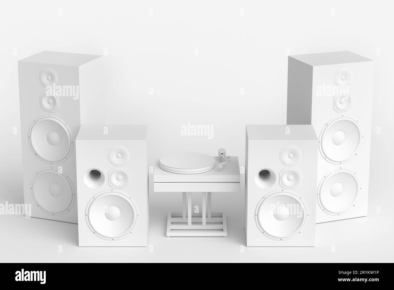 Set of Hifi speakers with loudspeakers and DJ turntable on monochrome