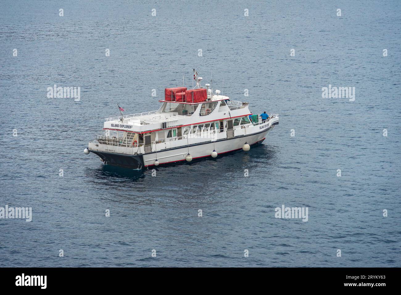 Avalon, CA, USA - September 13, 2023: Island Explorer 3 passenger in Avalon Bay and was used as a cruise ship’s tender boat to Catalina Island in Cali Stock Photo