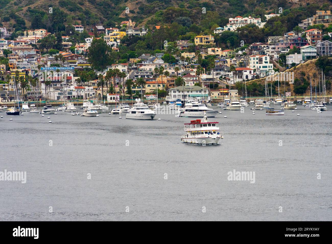 Avalon, CA, USA September 13, 2023 A passenger ferry boat leaving