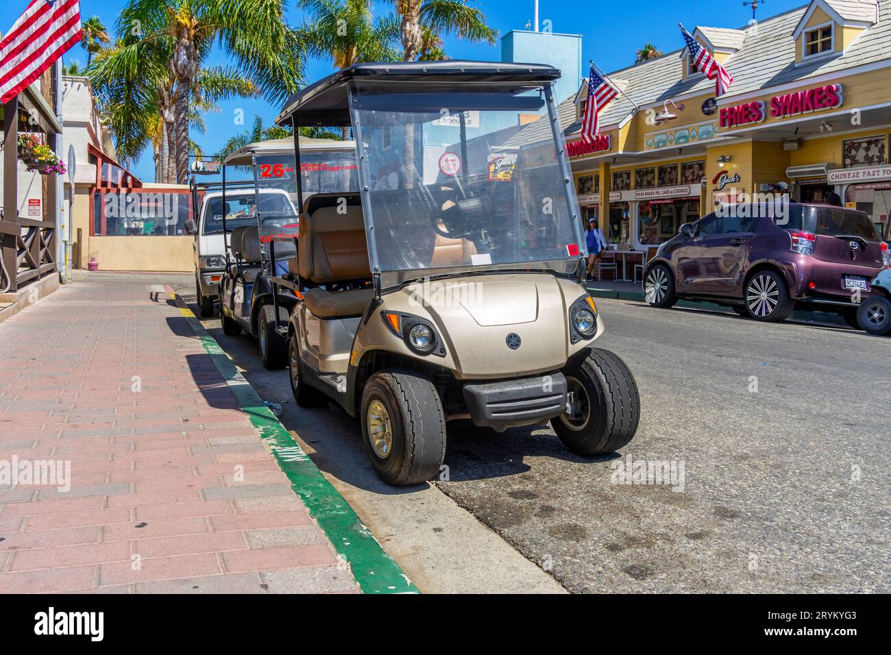 Avalon, CA, USA September 13, 2023 A electric golf cart parked on a