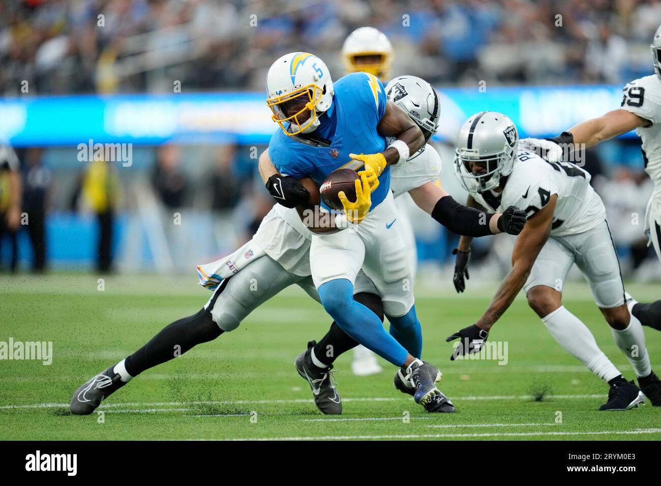 Wide receiver Joshua Palmer of the Los Angeles Chargers catches a