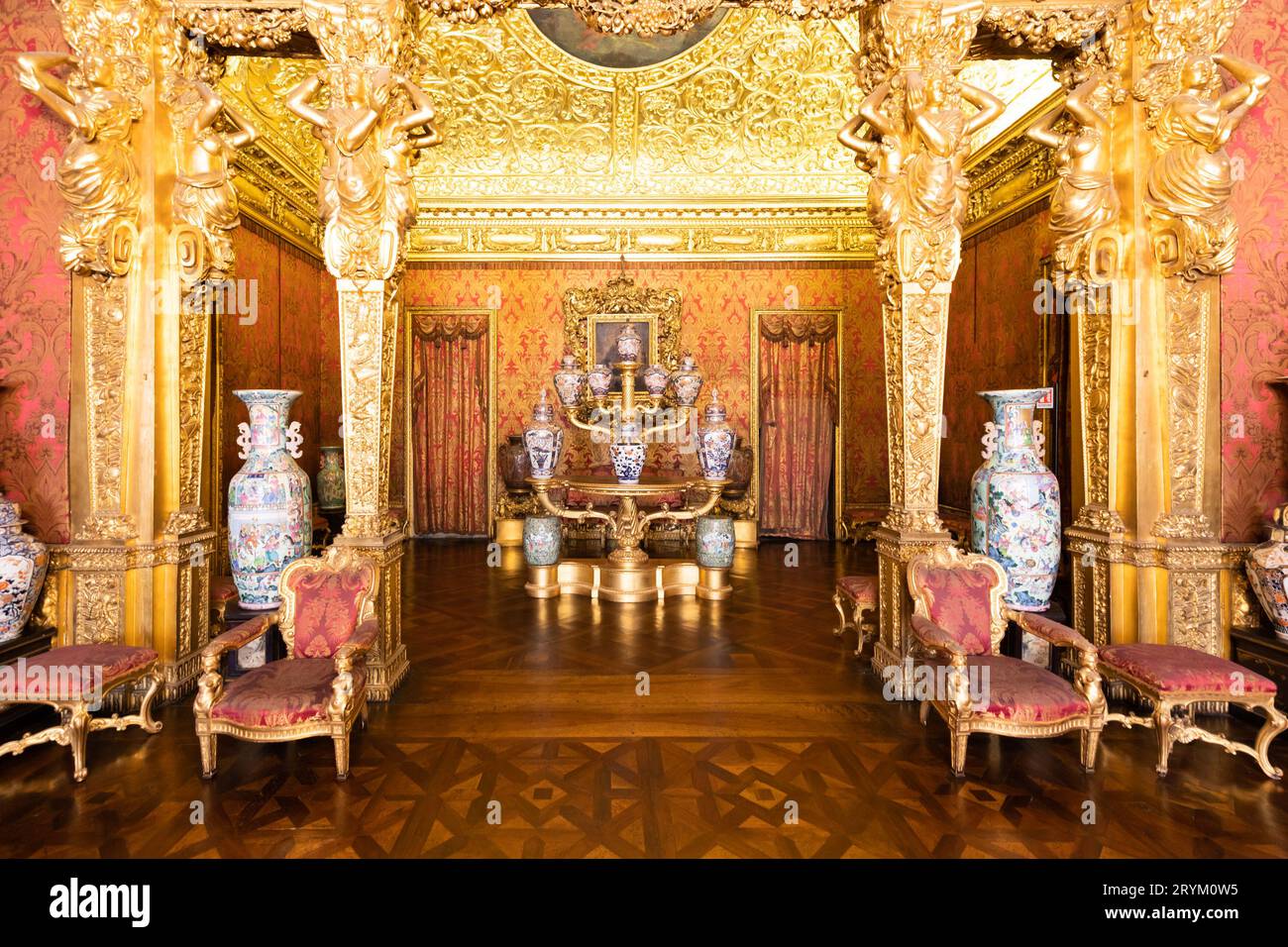 Turin, Italy - Royal Palace Chinese Cheramics Room. Luxury elegant ancient interior, circa 1860 Stock Photo