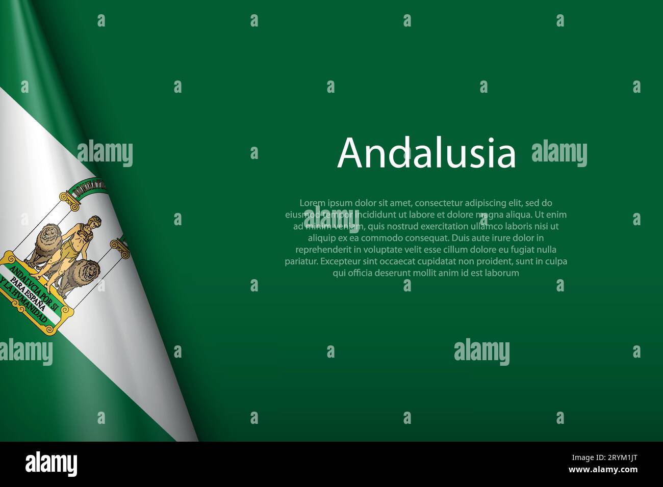 3d flag Andalusia, community of Spain, isolated on background with copyspace Stock Vector