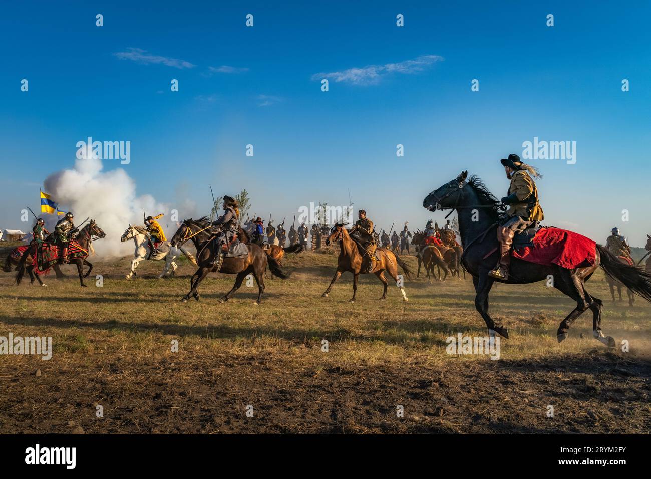 Historical reenactment of Battle of Gniew, Polish Swedish war. Cavalry fight on a battlefield Stock Photo