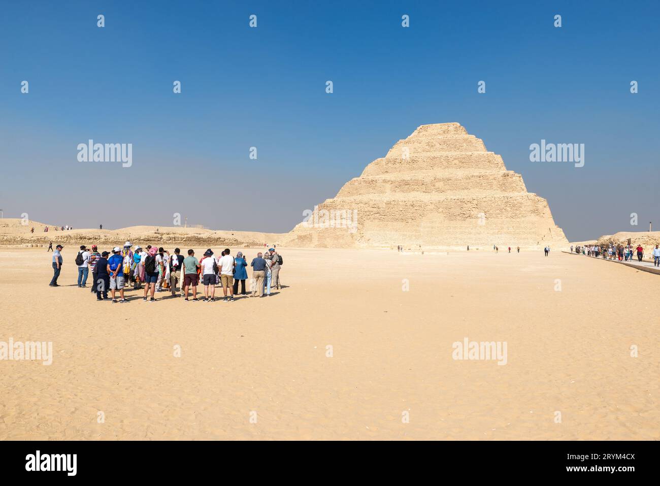 A group of tourists visiting the step pyramid of Djoser, Saqqara, Egypt Stock Photo