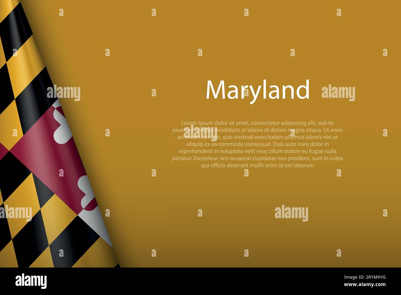 3d flag Maryland, state of United States, isolated on background with copyspace Stock Vector