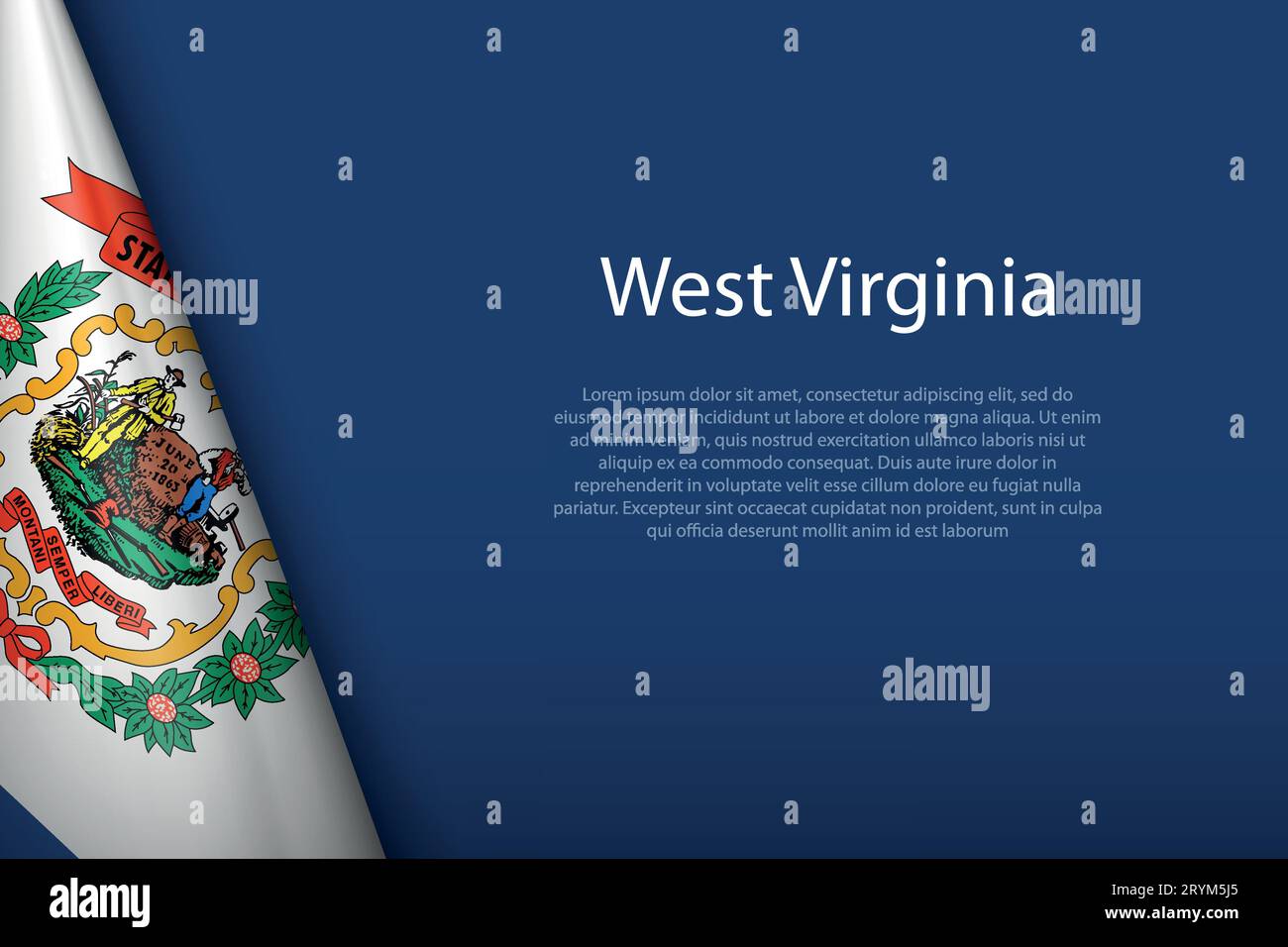 3d flag West Virginia, state of United States, isolated on background with copyspace Stock Vector