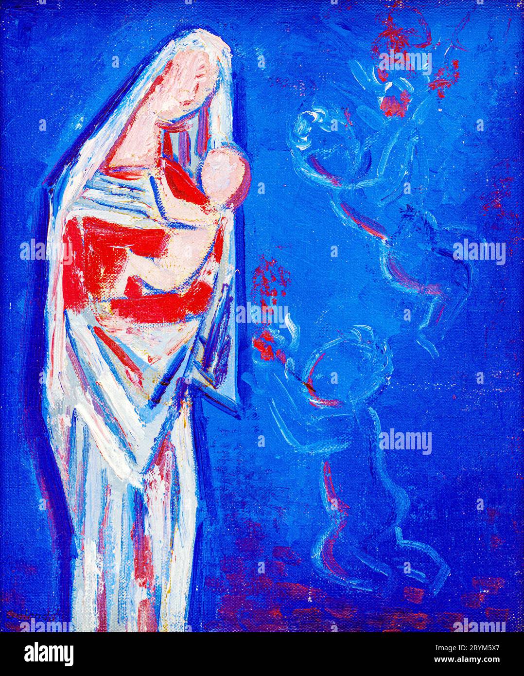 Standing madonna with an angel by Mikulas Galanda Stock Photo