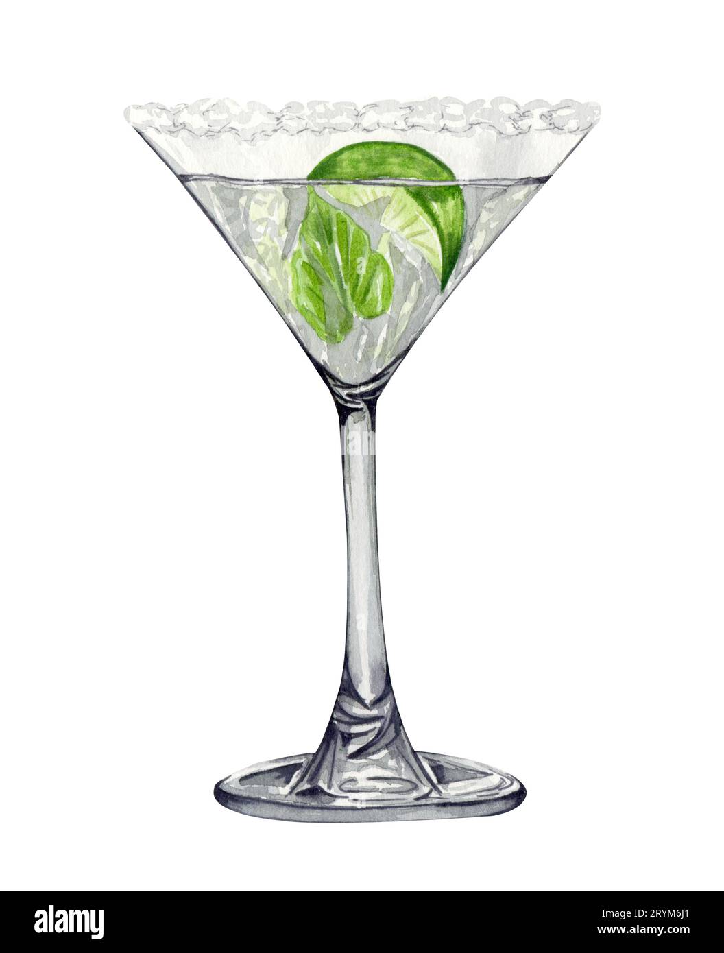 Hand drawn watercolor illustration of summer fresh cocktail Margarita
