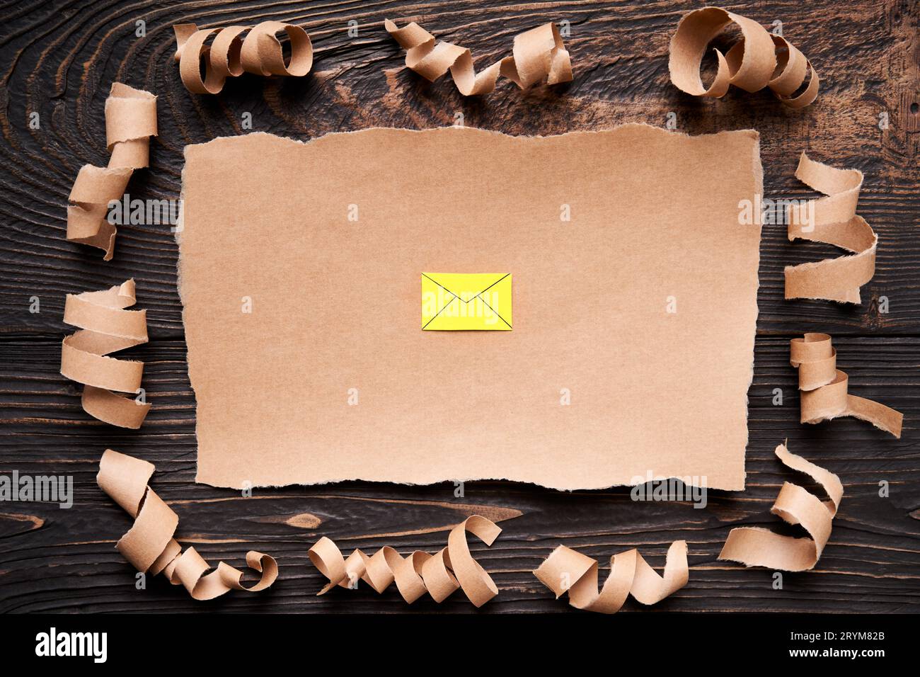 Ripped piece of paper with email icon, paper art style. Greeting card ...