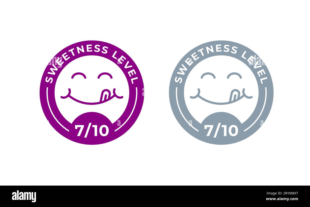 Sweetness level vector food package label. Product sugar sweet level