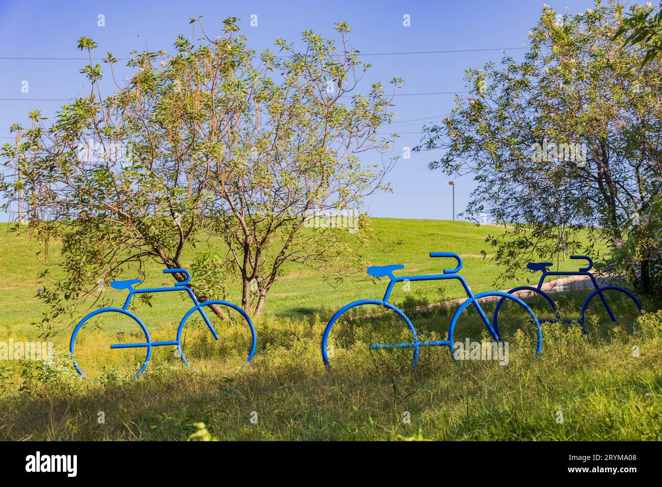 Close up shot of the Blue bicycle frame in Cry Baby Hill at Oklahoma Stock Photo