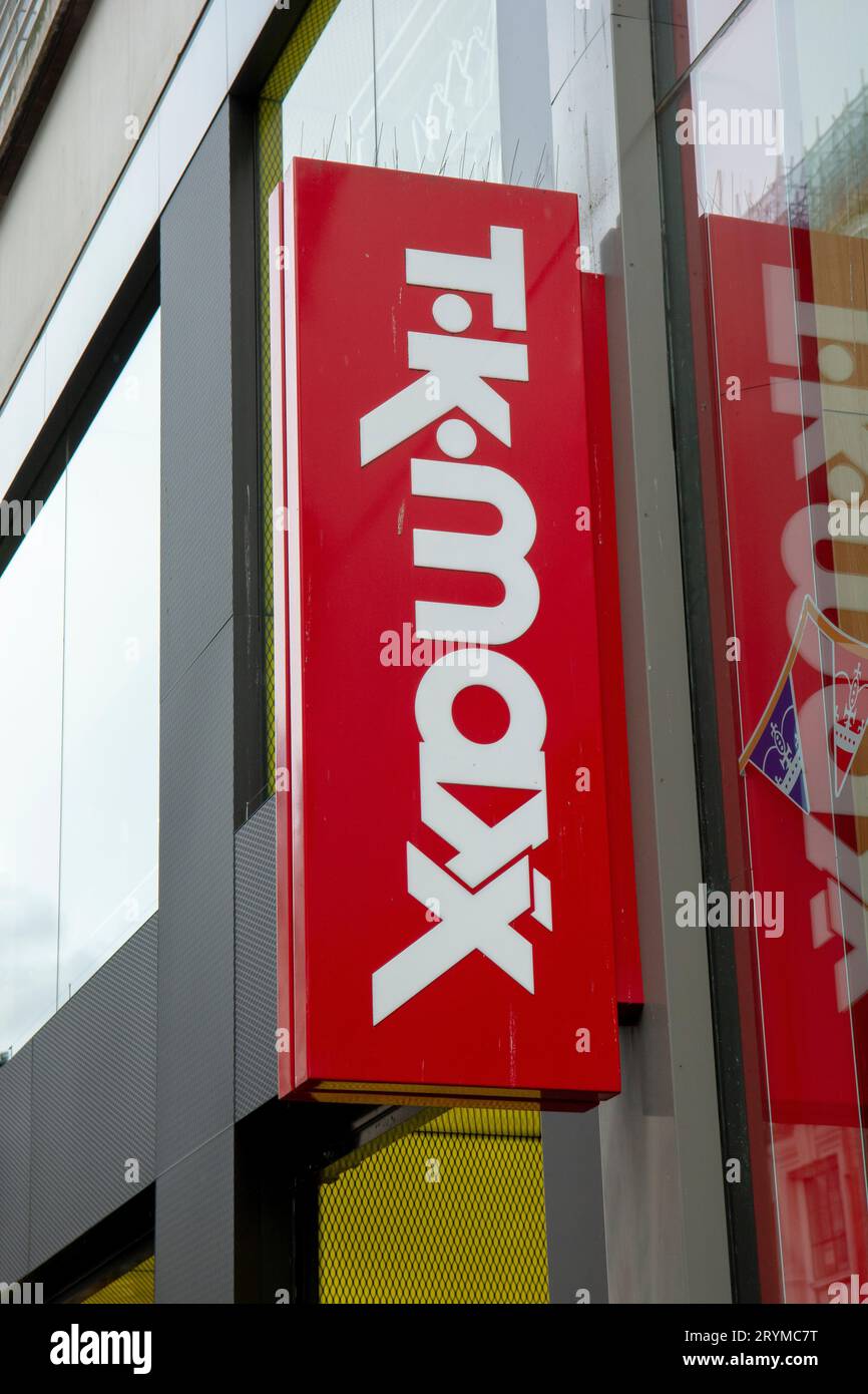 London, UK - May, 9, 2023 : The store sign of TK Maxx in London. TK Maxx is a subsidiary of the American apparel and home goods Stock Photo