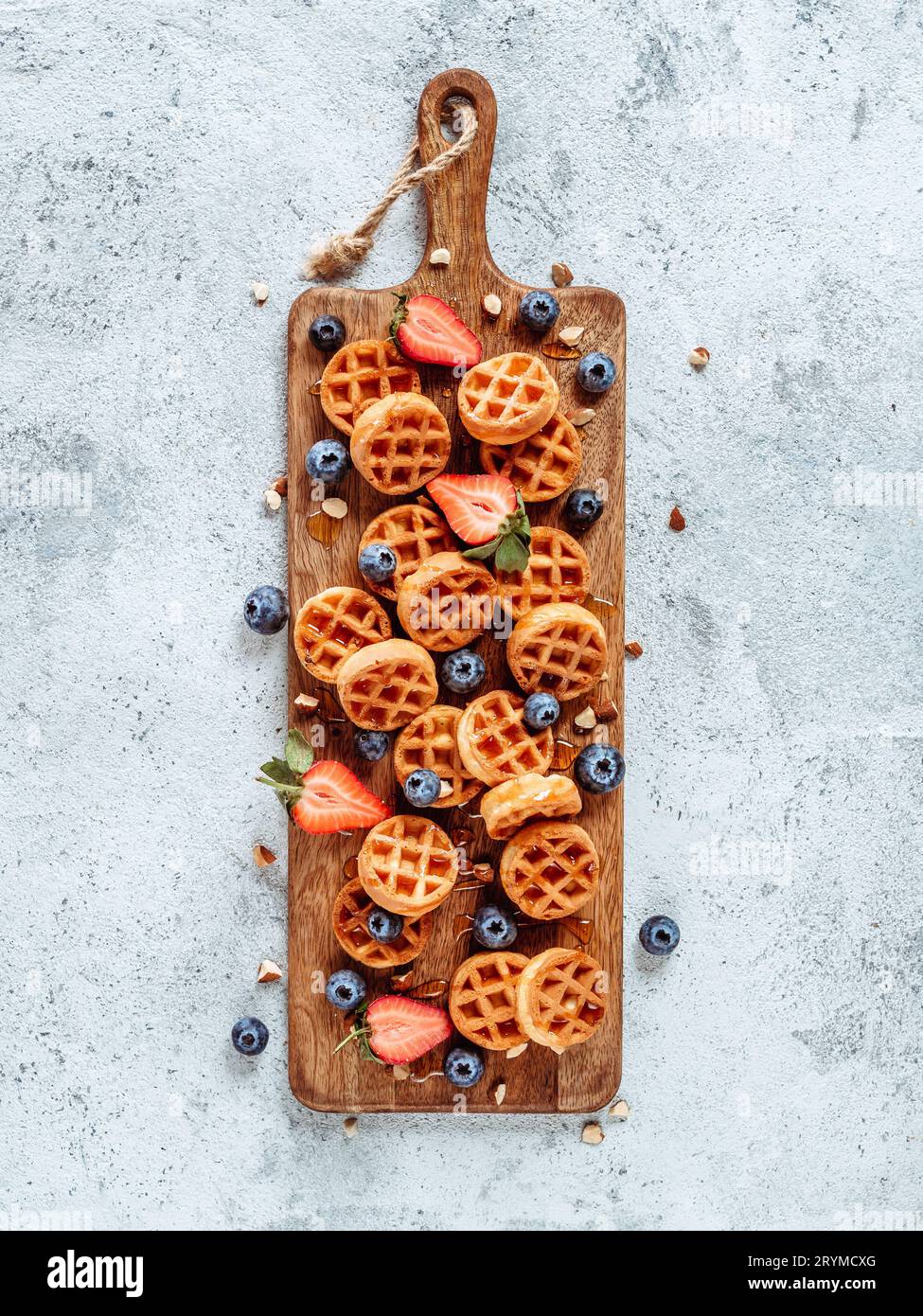 Delicious belgian waffles with berries, copy space Stock Photo