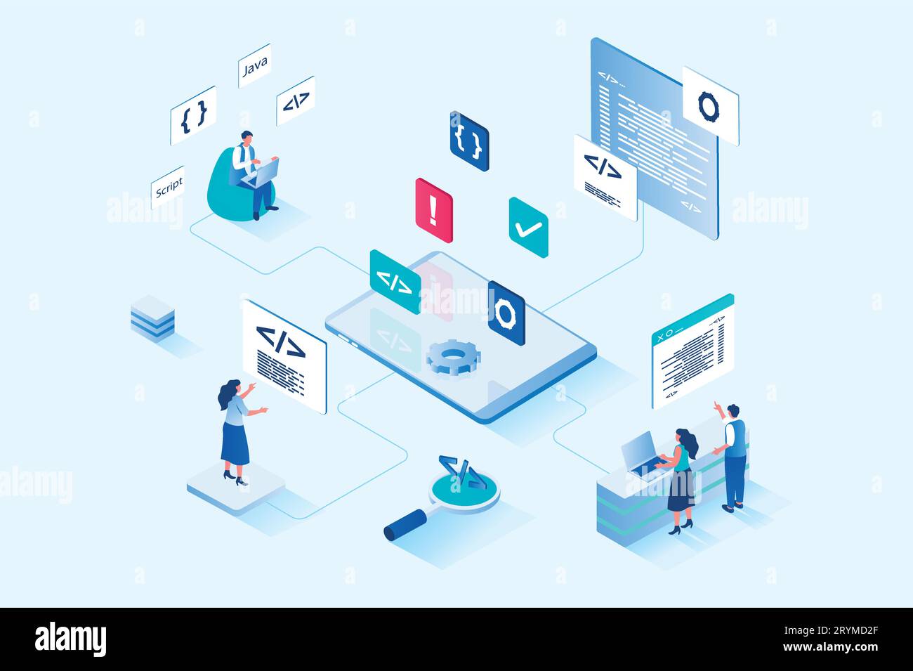 Web development 3d isometric design. People designers create and ...