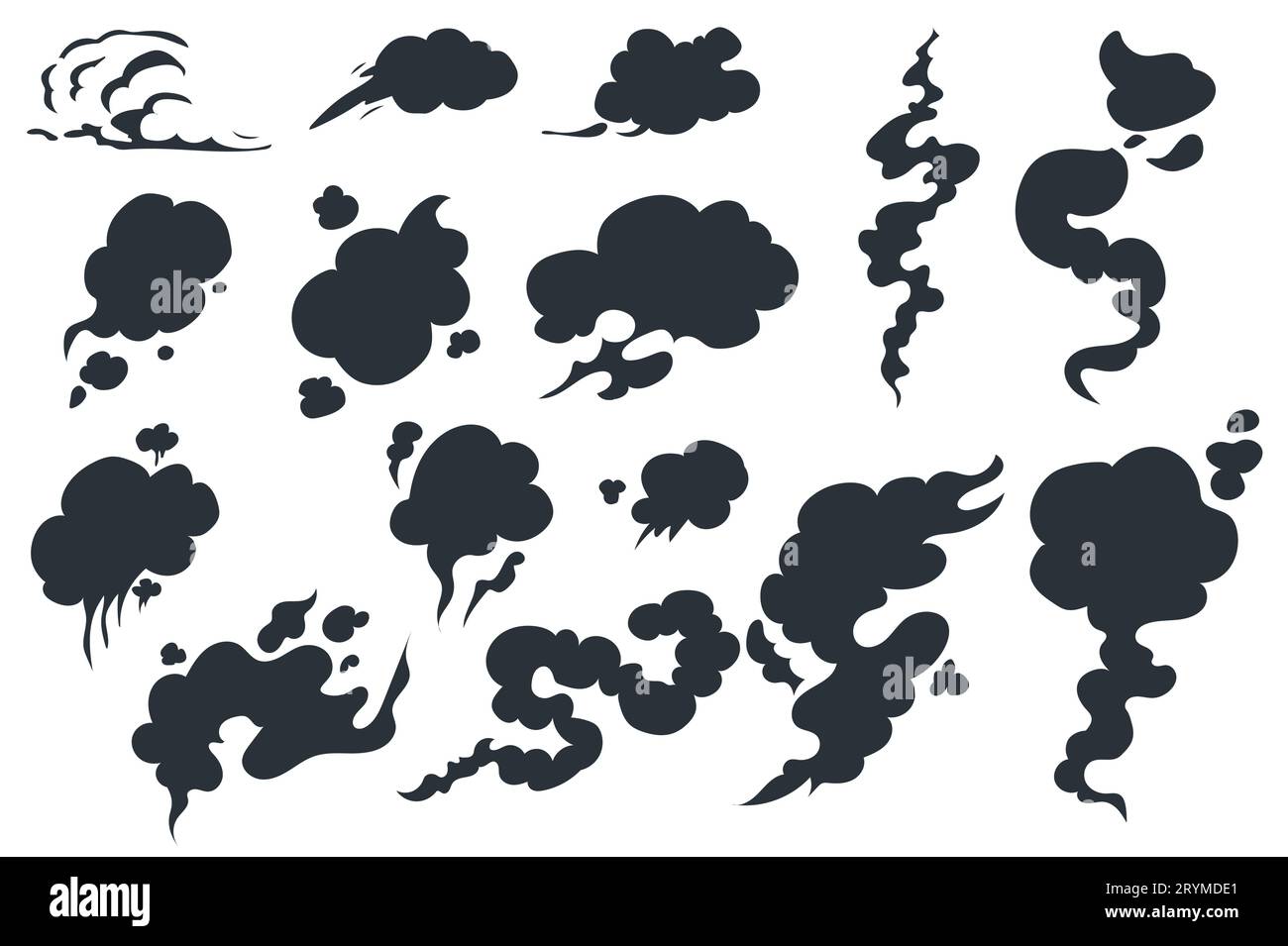 Smoke silhouettes isolated graphic elements set in flat design. Bundle