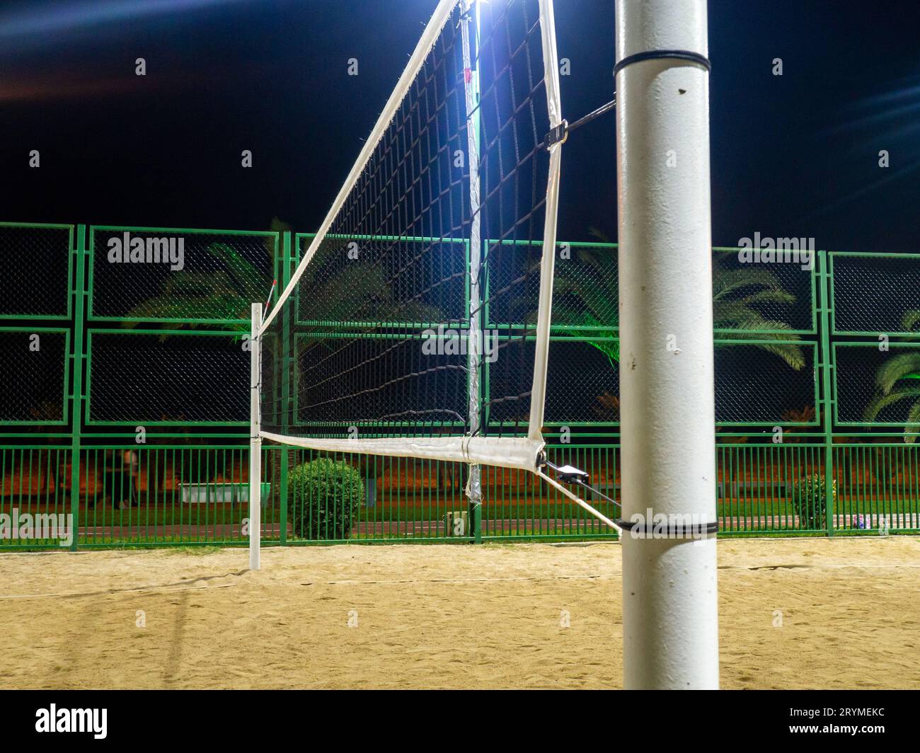 Volleyball net closeup.Concept.Sports spotlight light. Beach