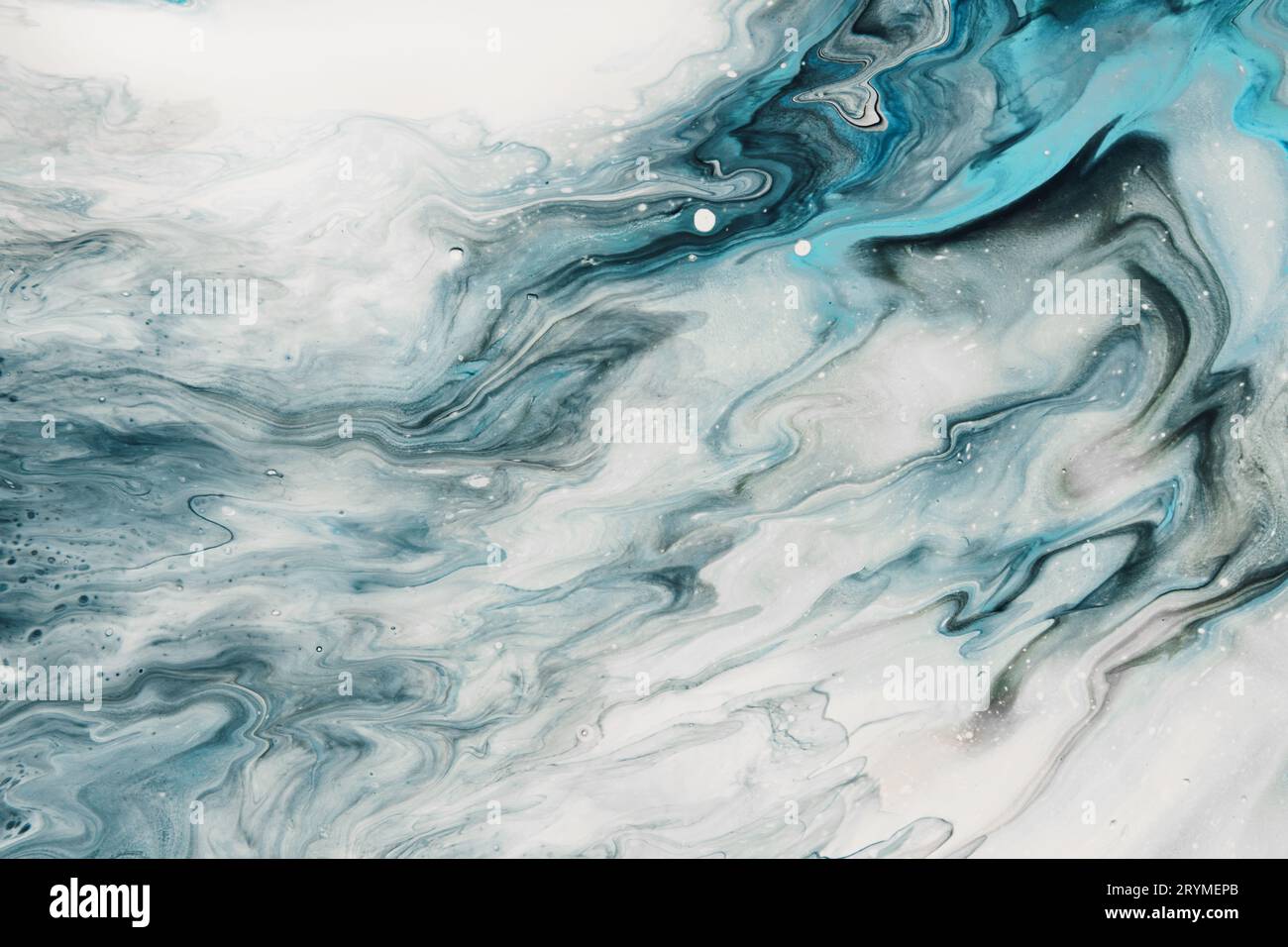 Fluid Art. Liquid transparent white and blue abstract paint drips and ...
