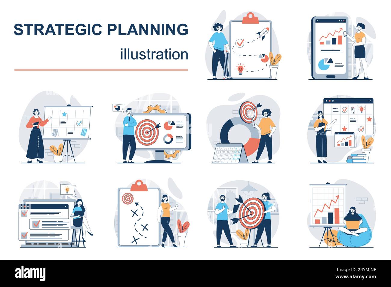 Strategic planning concept with character situations mega set. Bundle