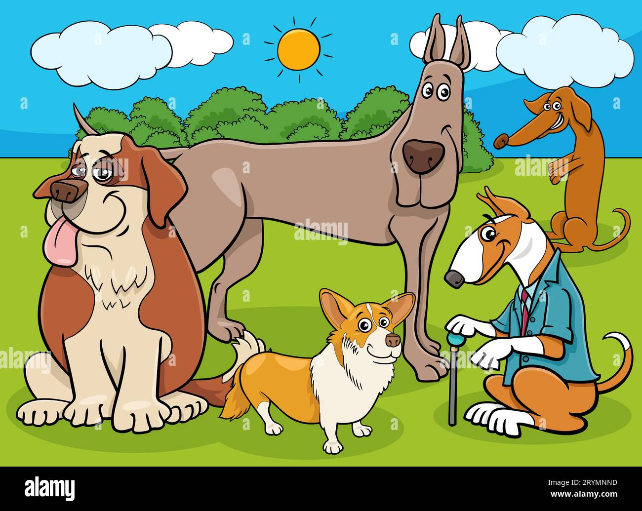 Cartoon illustration of funny purebred dogs and puppies comic animal characters group Stock Photo