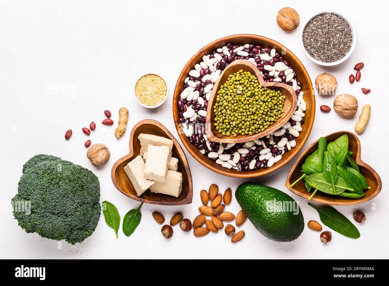 Beans, nuts and avocados. Sources of Vegetable Protein for Vegan Food