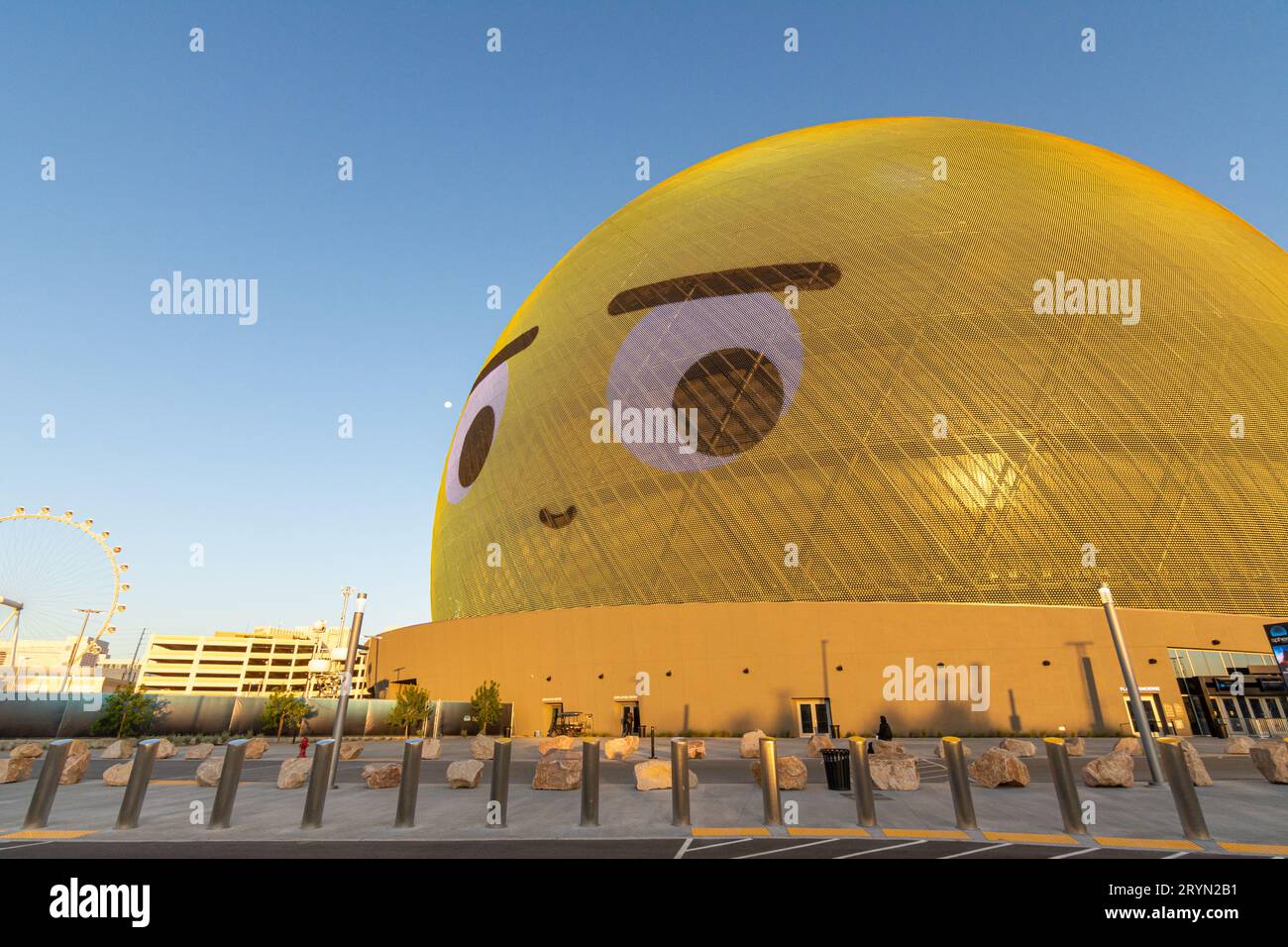 U2:UV Achtung Baby Live at Sphere premiered on Sept. 29, 2023 in MSG Entertainment's innovative performance venue. The outside - the Exosphere - is currently used to display art and advertising. Stock Photo