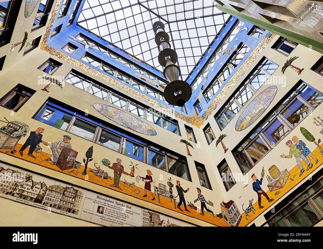 Interior view of Specks Hof, atrium B, shopping arcade, Leipzig, Saxony ...