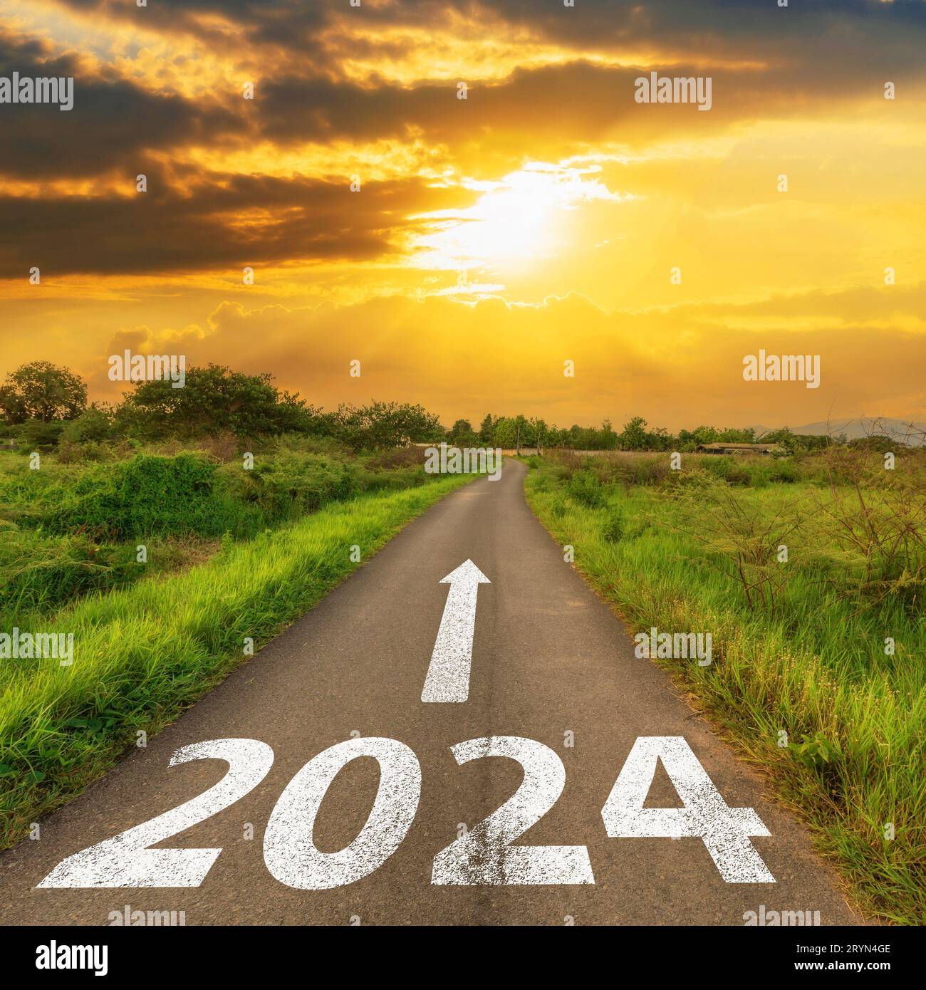 New year 2024 or straight forward road to business and strategy of future vision concept Stock