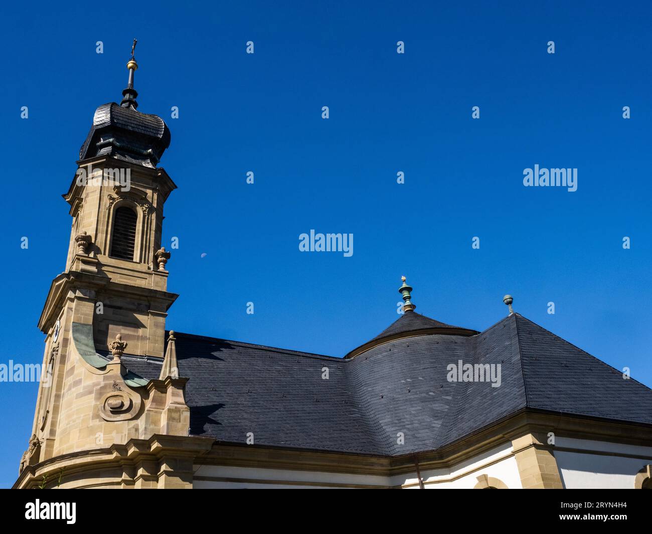 Kirchturn, Kreuzkapelle, built by Balthasar Neumann, Etwashausen, Kitzingen, Mainfranken, Lower Franconia, Franconia, Bavaria, Germany Stock Photo