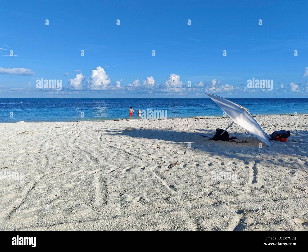 Bimini Beach Beach on the private island of the cruise line MSC Cruises, Ocean Cay, Bahamas Stock Photo