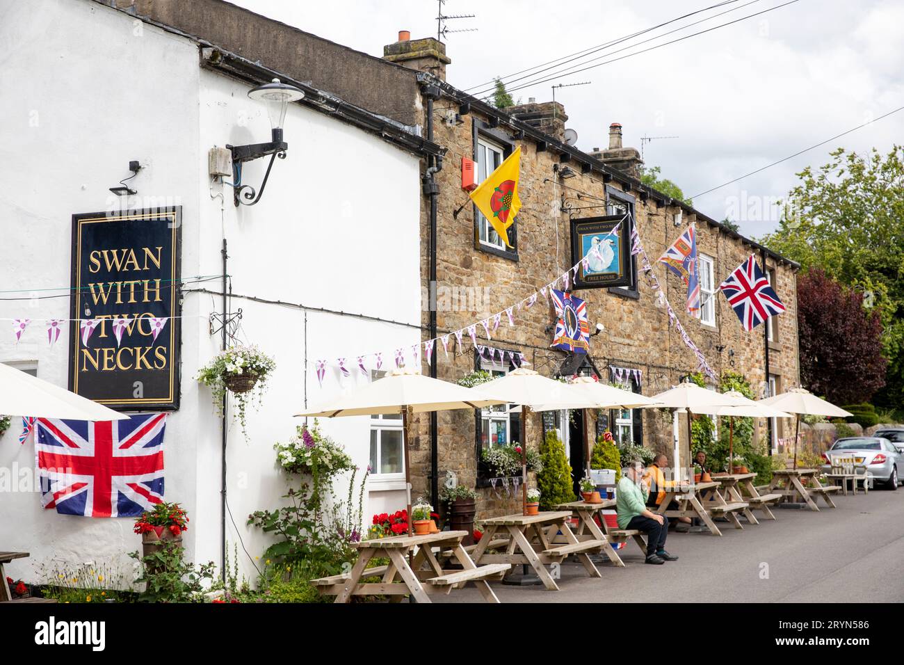 Swan with two Necks British real ale pub house in Pendleton Clitheroe Lancashire, England, with