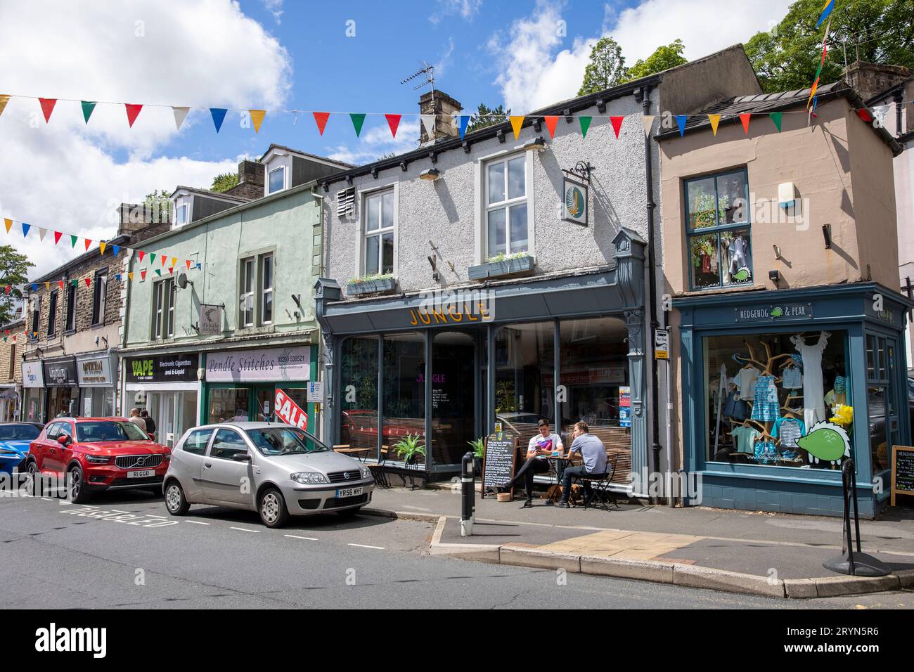 Clitheroe , Lancashire town in England, summers day 2022 with shops and stores and street