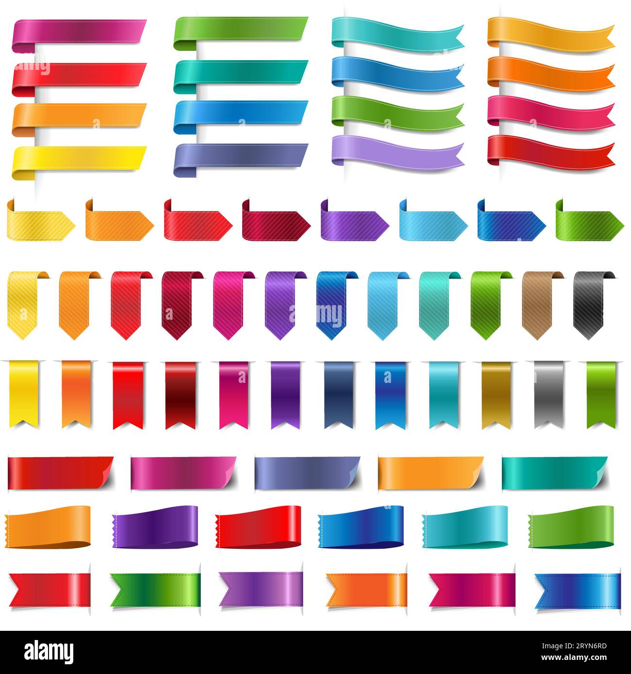 Silk Colorful Ribbons collection Transparent Background With Gradient