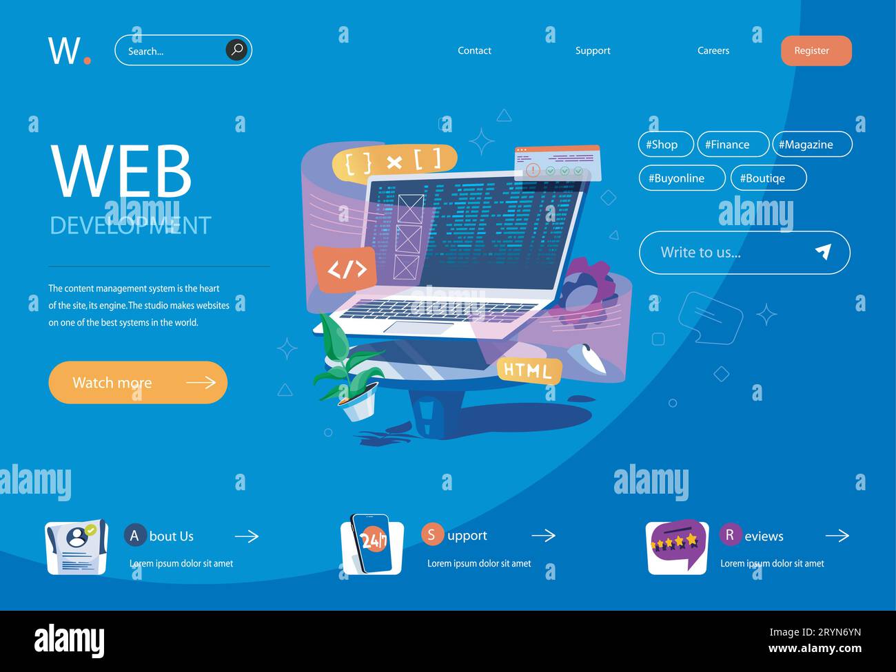 Web development concept in flat cartoon design for homepage layout ...