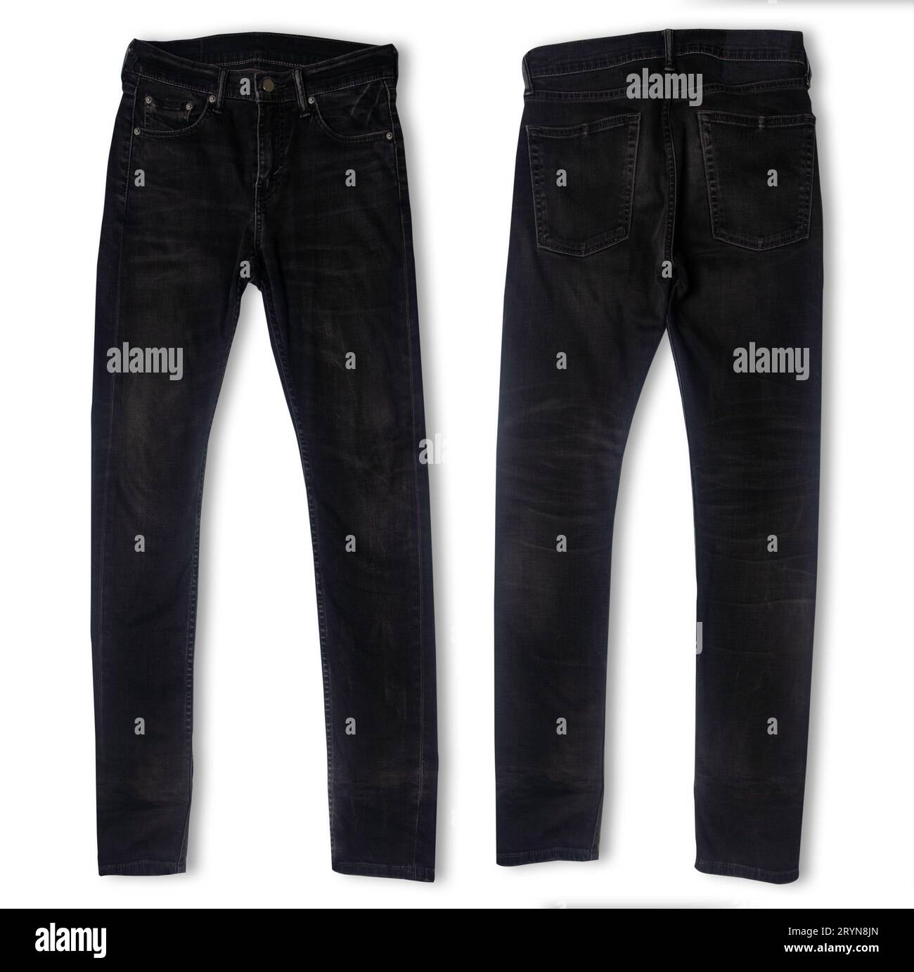 Denim texture in close up view with copy space isolate on white