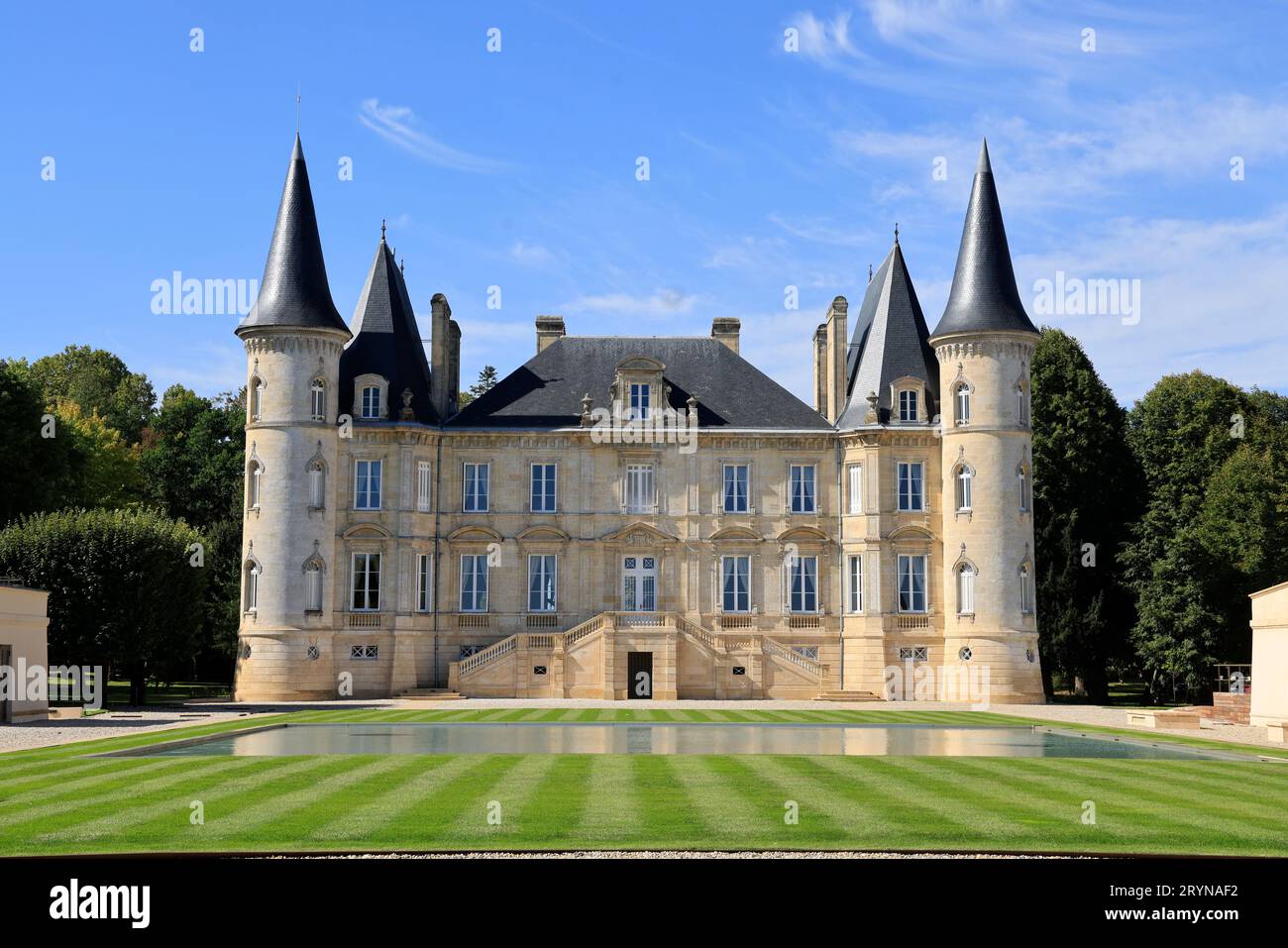 The Pichon-Longueville wine Castle, also called Château Pichon Baron, in Pauillac in the Médoc. Red wine production. Bordeaux wines vineyard. Pauillac Stock Photo