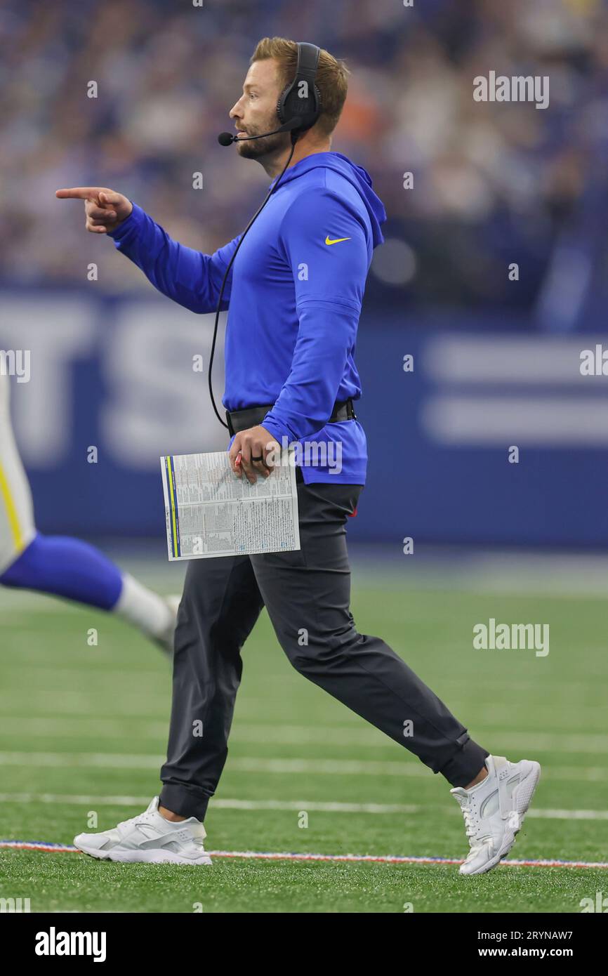 Indianapolis, IN USA;  Los Angeles Rams head coach Sean McVay during an NFL game against the Indianapolis Colts, Sunday, October 1, 2023, at Lucas Oil Stock Photo