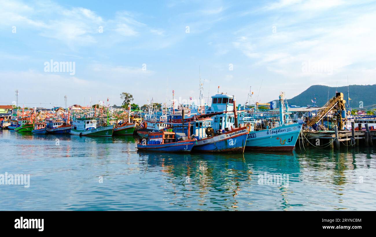 Bangsaray Pattaya Thailand, fishing harbor at the fishing village Bangsaray Stock Photo