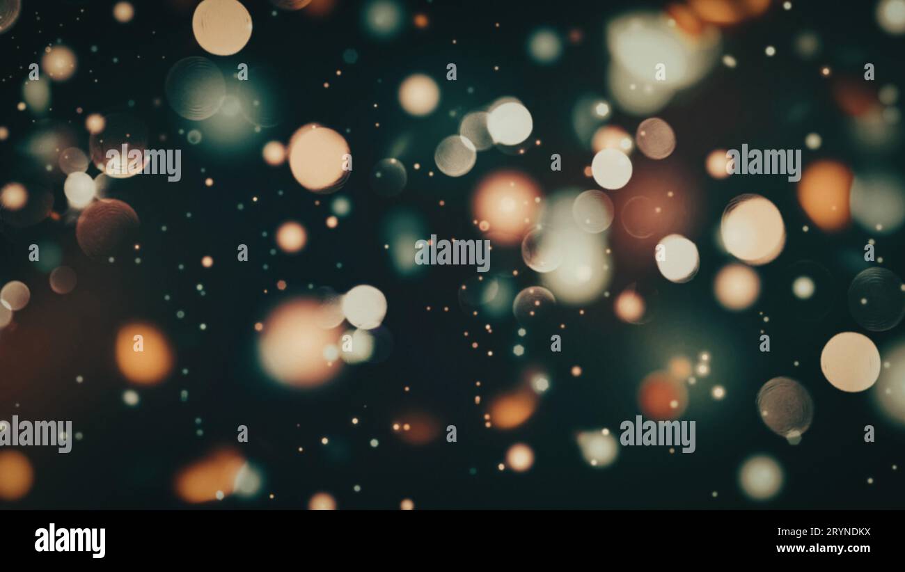 Glowing glitter particles flying background, bokeh lights at night
