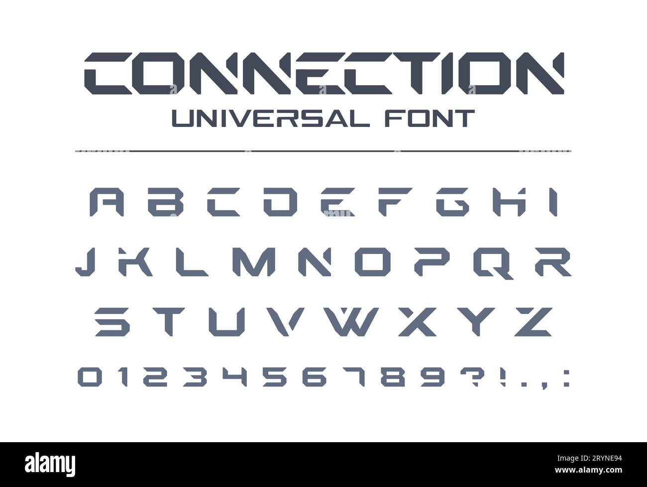 Technology connect universal font. Geometric, aggressive sport