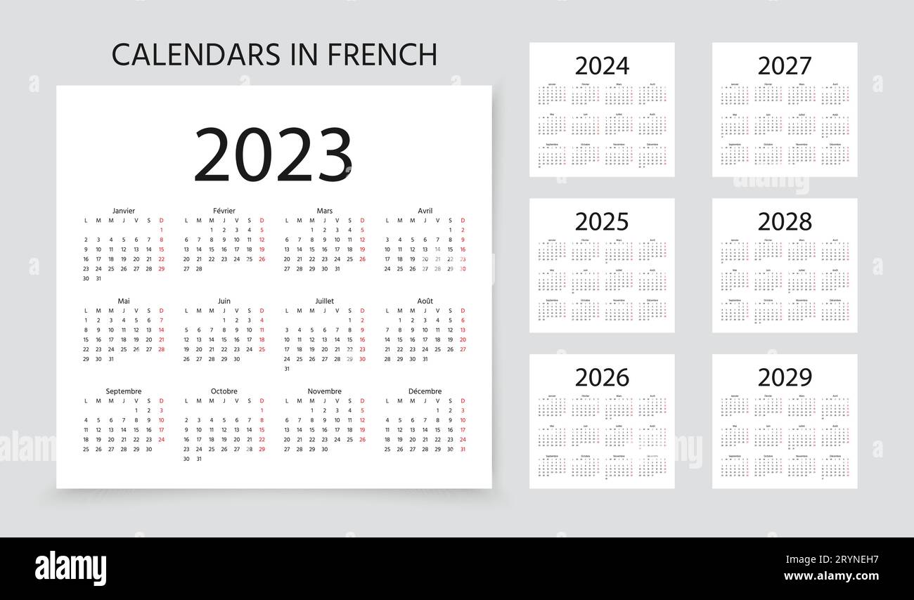 French Calendars For 2023 2024 2025 2026 2027 2028 2029 Years