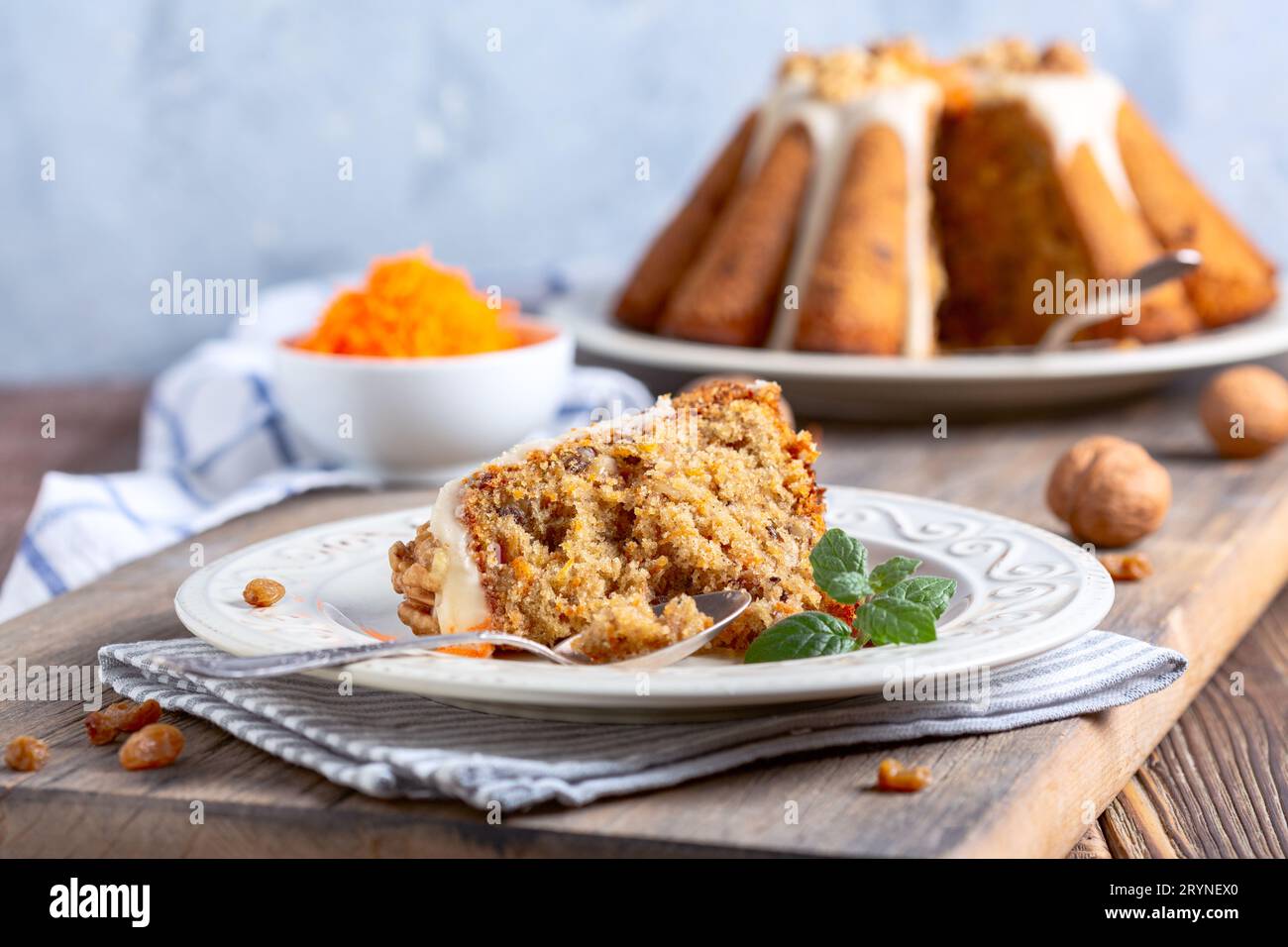 Piece of homemade carrot cake. Stock Photo