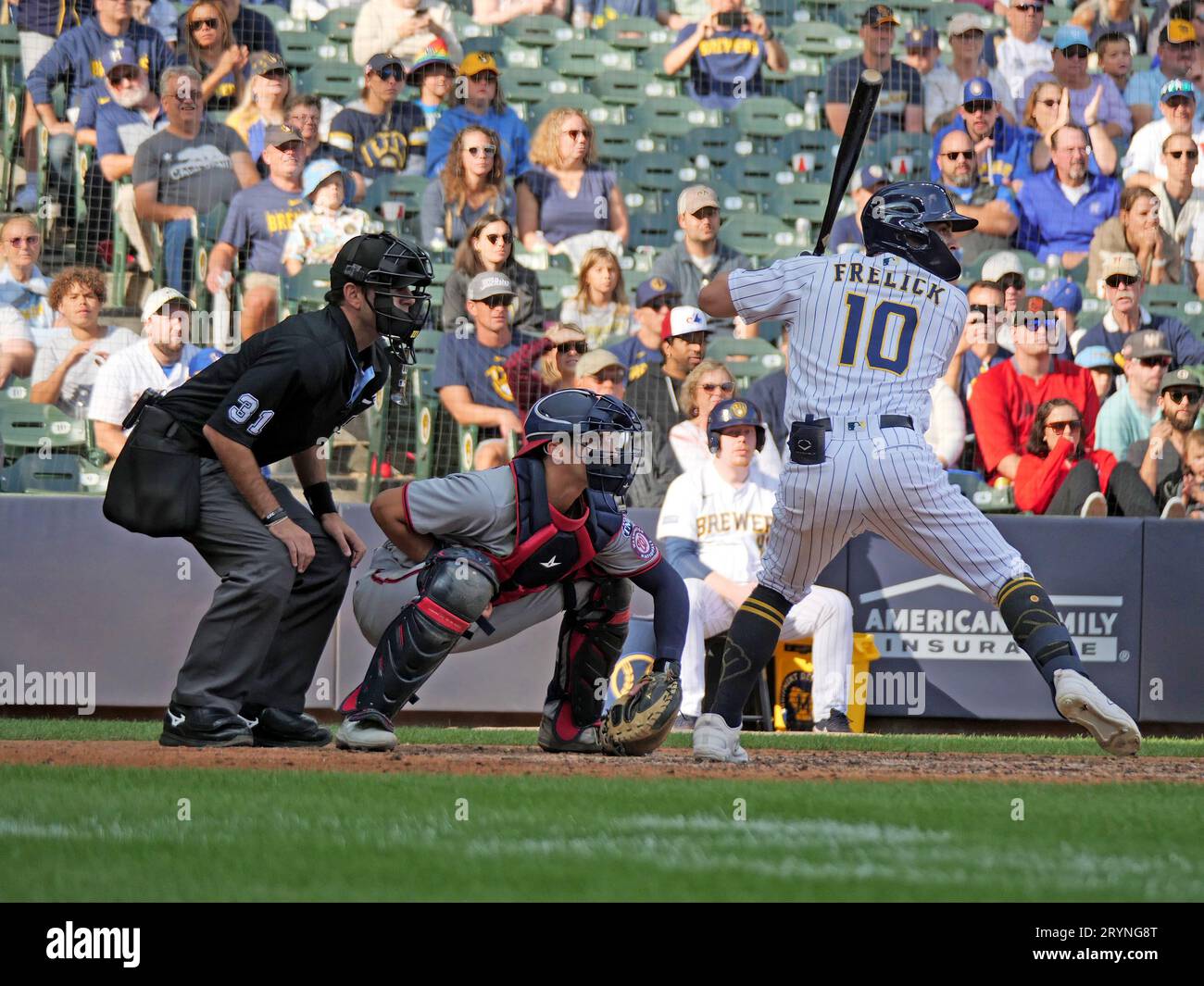 Milwaukee, WI USA; Milwaukee Brewers outfielder Sal Frelick (10) at bat
