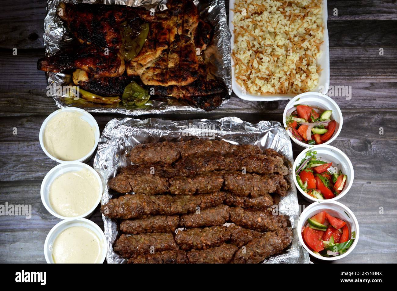Traditional Arabic cuisine food beef Kofta and tarb kofta shish, minced