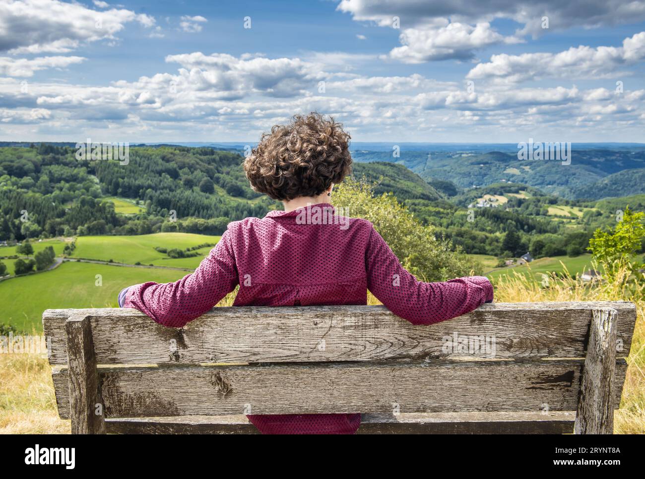 FRANCE. AUVERGNE. CANTAL (15). THE NOVELIST MARIE-HELENE LAFON ON HER CEZALLIER HIGHLANDS. SHE WON THE RENAUDOT PRIZE IN 2020 WITH HER BOOK ?THE STORY Stock Photo