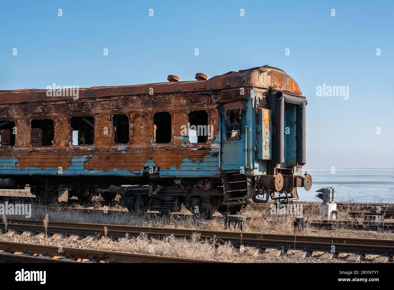 Damaged and burnt trains in Ukraine Stock Photo - Alamy