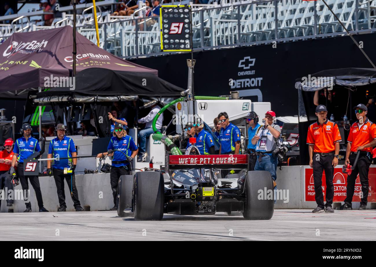 INDYCAR driver, STING RAY ROBB (R) (51) of Payette, Idaho, prepares to