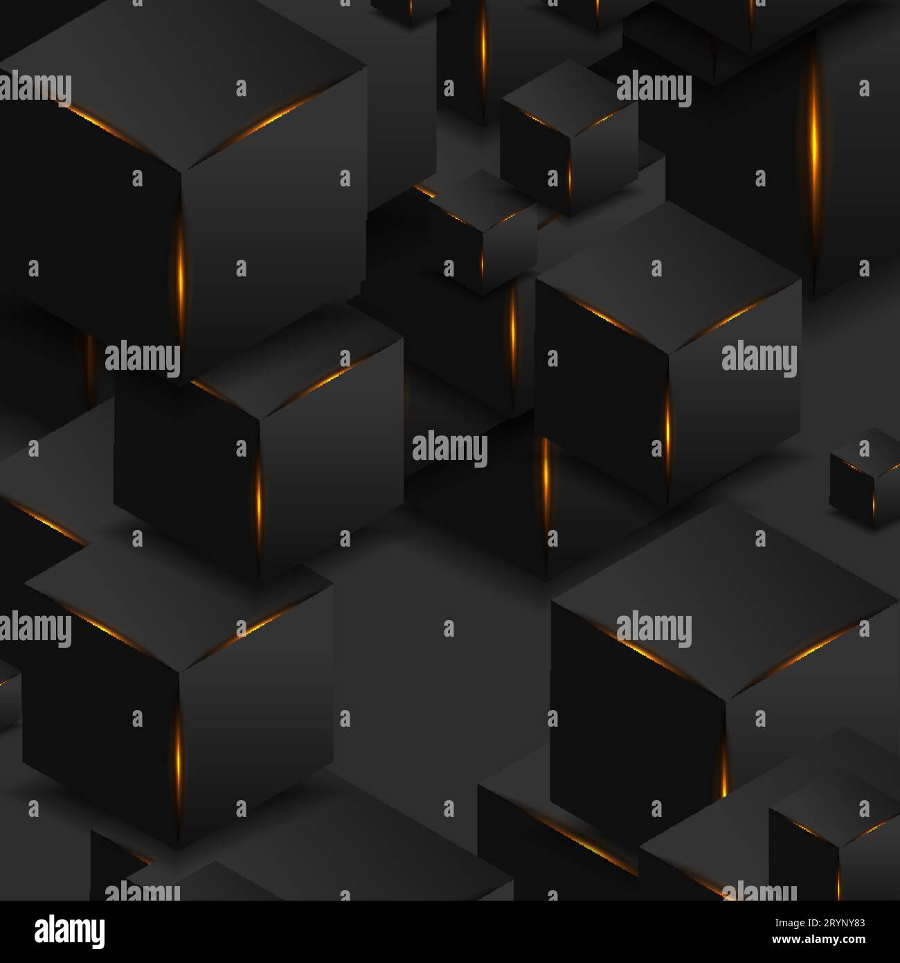 Abstract black 3d cubes with orange glowing lights technology ...